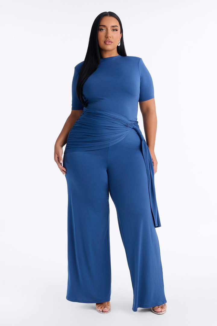 Modern Grace Draped Wide Leg Jumpsuit - Navy