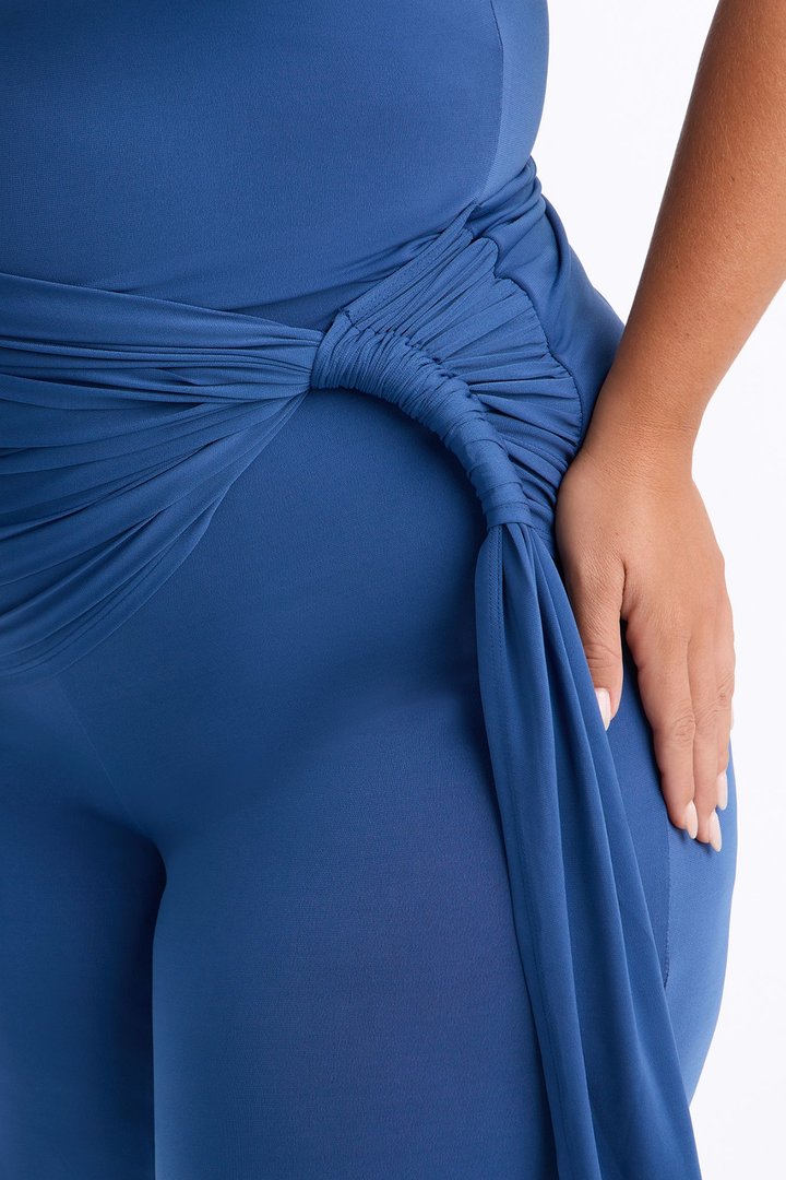 Modern Grace Draped Wide Leg Jumpsuit - Navy