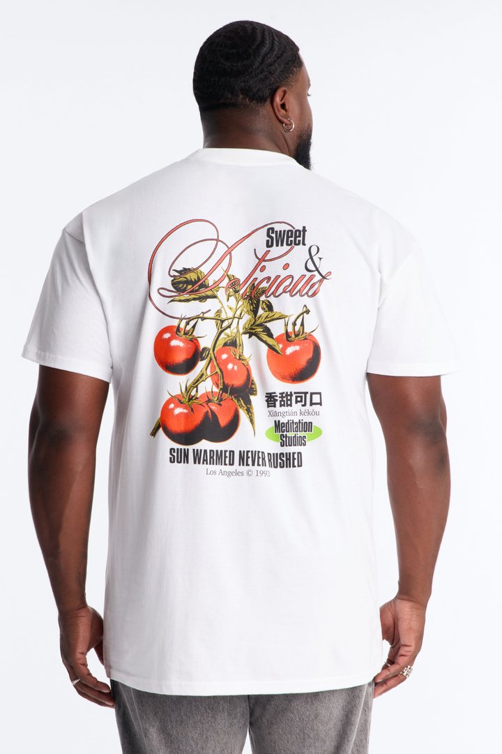 Sun Warmed Tomato Oversized Short Sleeve Tee - White