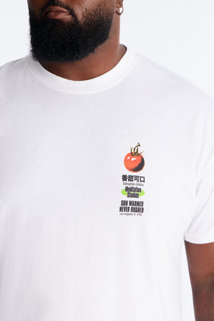 Sun Warmed Tomato Oversized Short Sleeve Tee - White