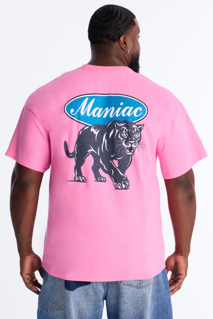 Maniac Panther Oversized Short Sleeve Tee - Pink