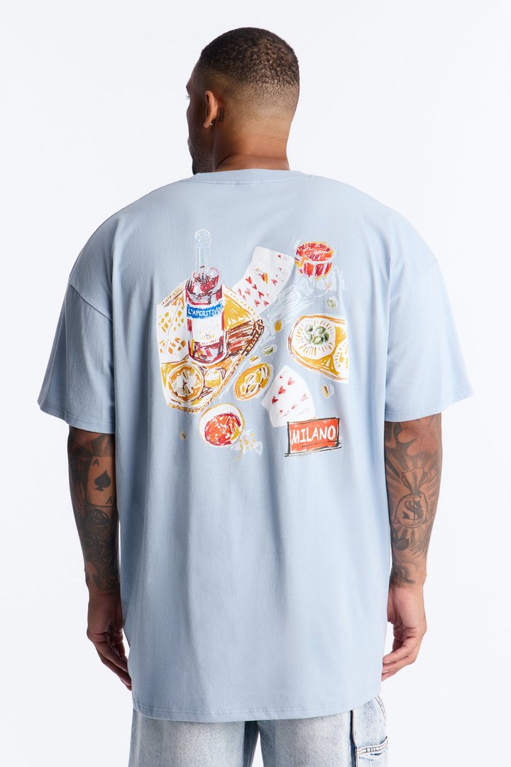Milano Table Array Oversized Short Sleeve Tee - Light Blue