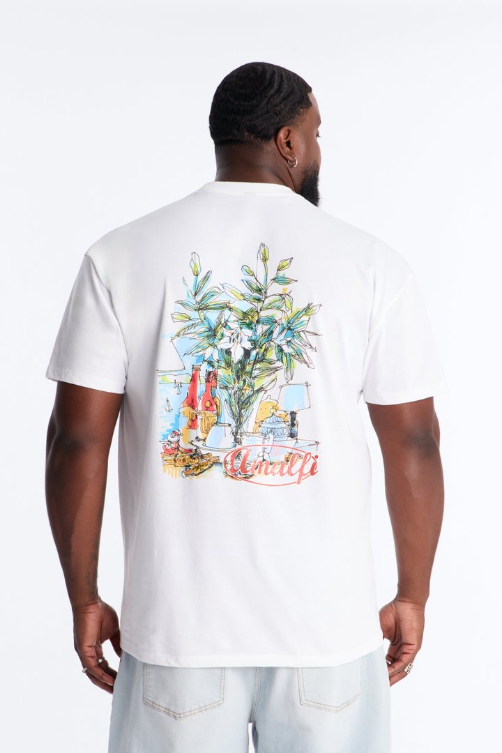Amalfi Coast Picnic Oversized Short Sleeve Tee - White