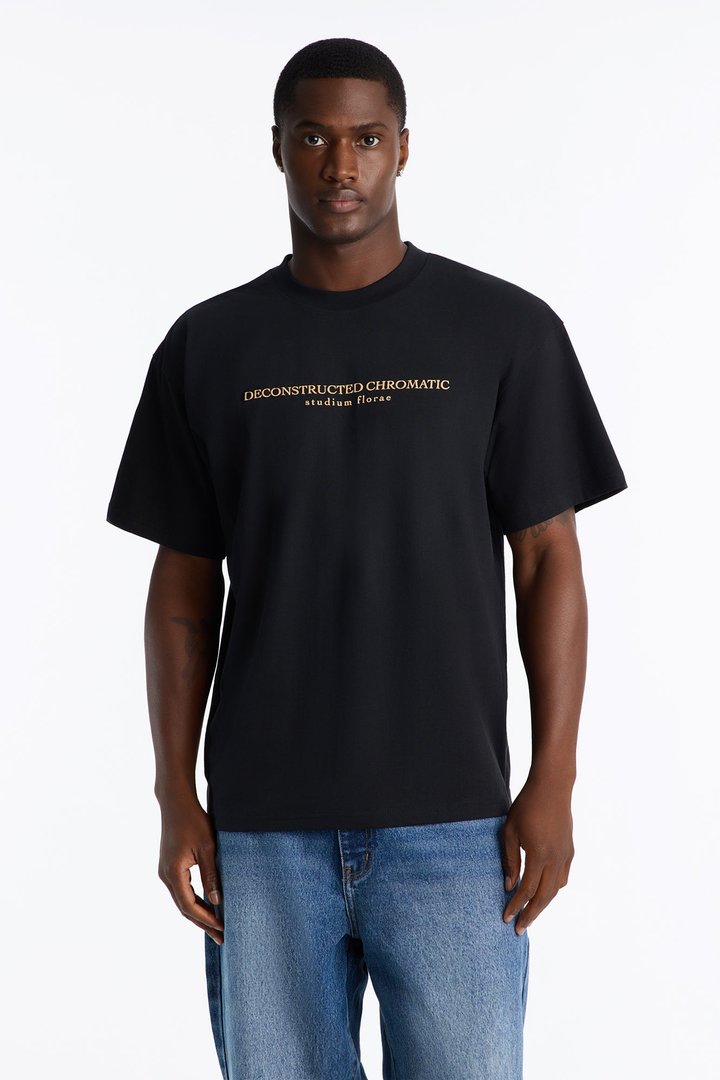 Deconstructed Chromatic Flowers Oversized Short Sleeve Tee - Black