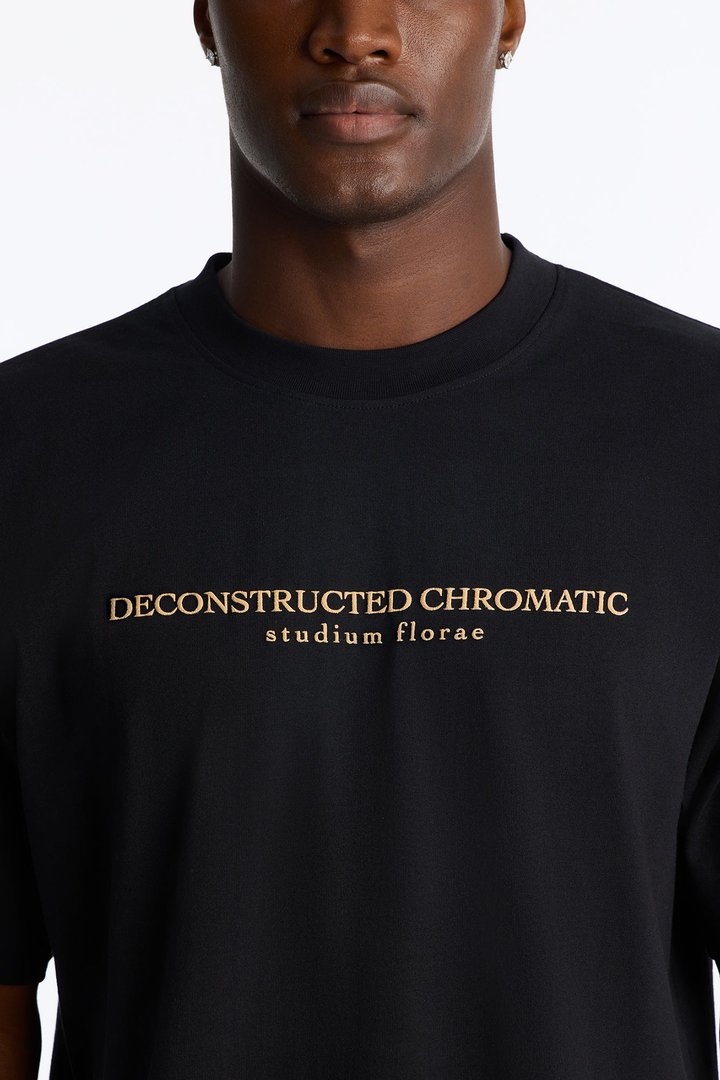 Deconstructed Chromatic Flowers Oversized Short Sleeve Tee - Black