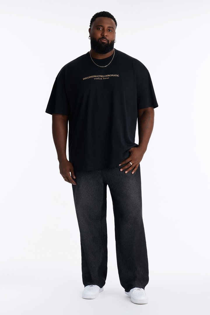 Deconstructed Chromatic Flowers Oversized Short Sleeve Tee - Black