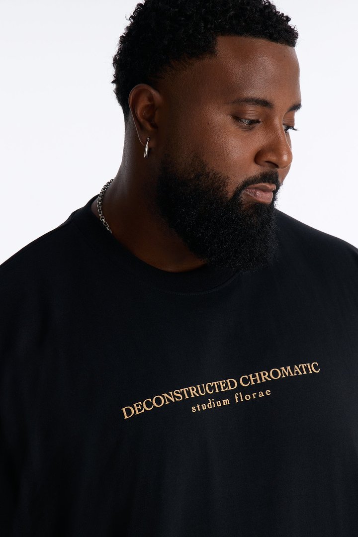 Deconstructed Chromatic Flowers Oversized Short Sleeve Tee - Black