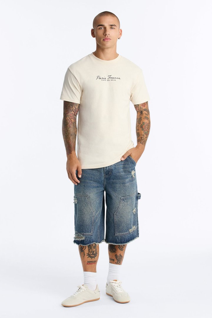 Paris France Cafe De Reve Oversized Short Sleeve Tee - Natural