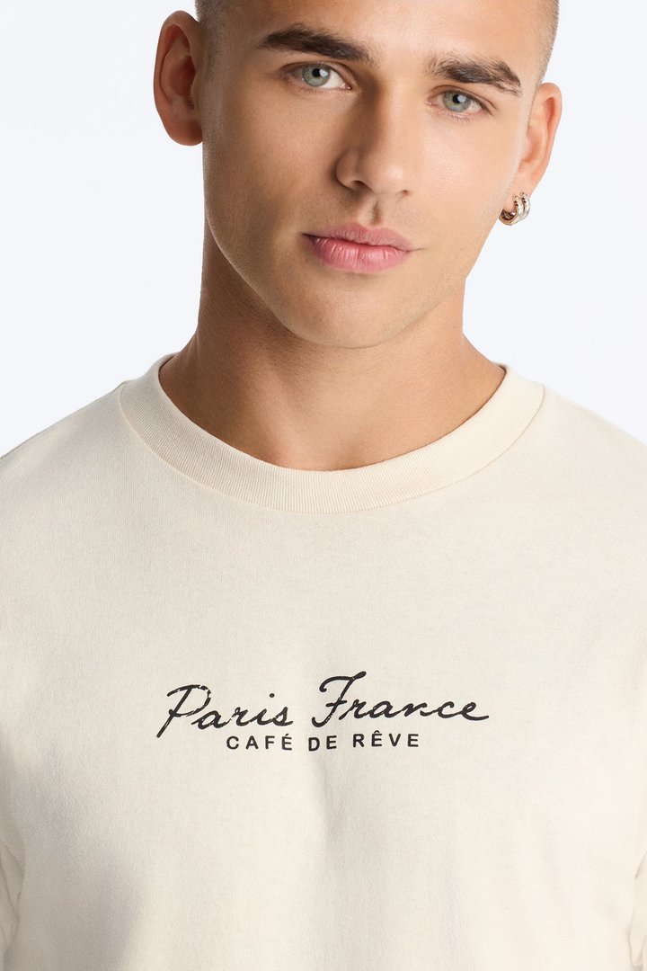 Paris France Cafe De Reve Oversized Short Sleeve Tee - Natural
