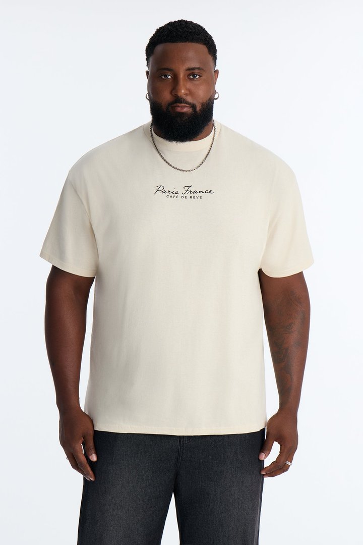Paris France Cafe De Reve Oversized Short Sleeve Tee - Natural