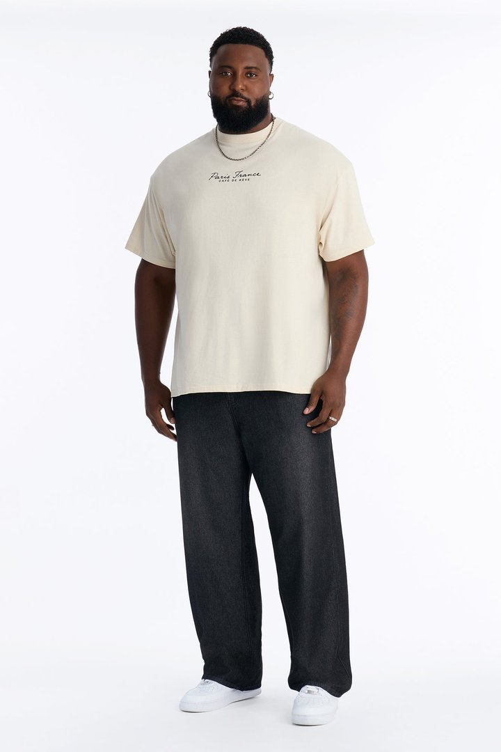 Paris France Cafe De Reve Oversized Short Sleeve Tee - Natural