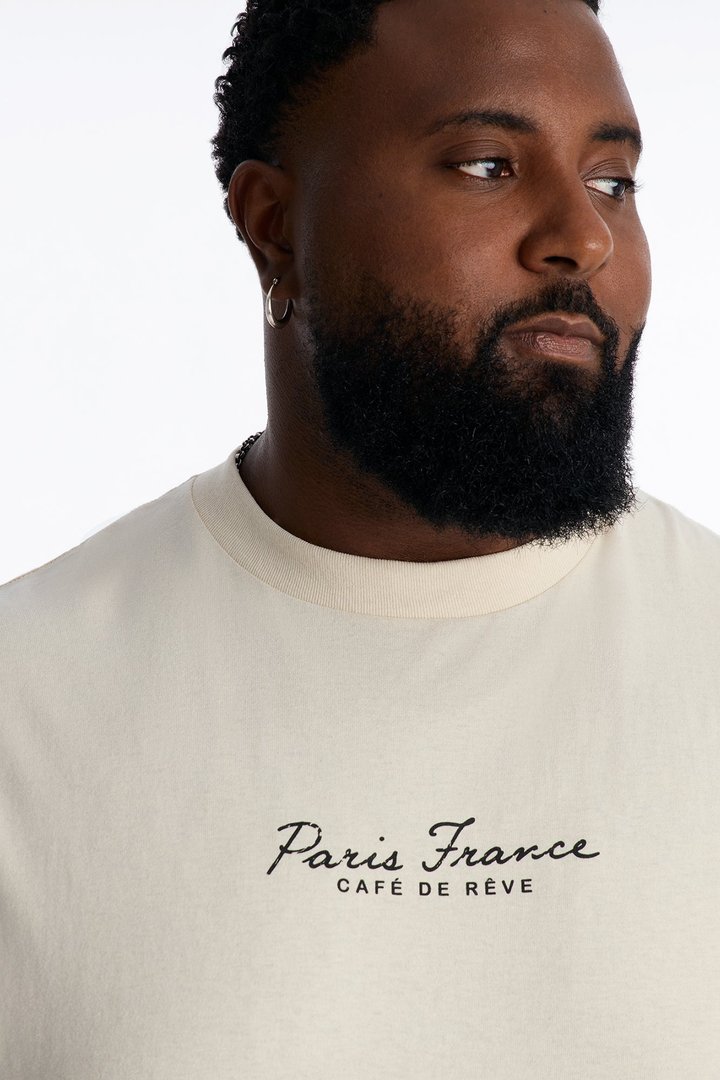 Paris France Cafe De Reve Oversized Short Sleeve Tee - Natural