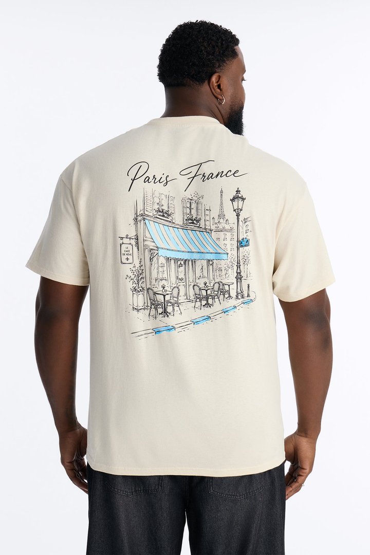 Paris France Cafe De Reve Oversized Short Sleeve Tee - Natural