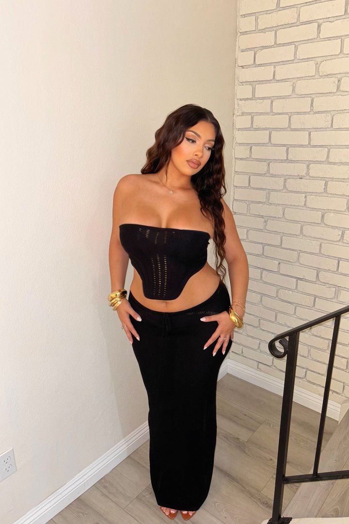 Lyla Crochet Maxi Skirt Set - Black