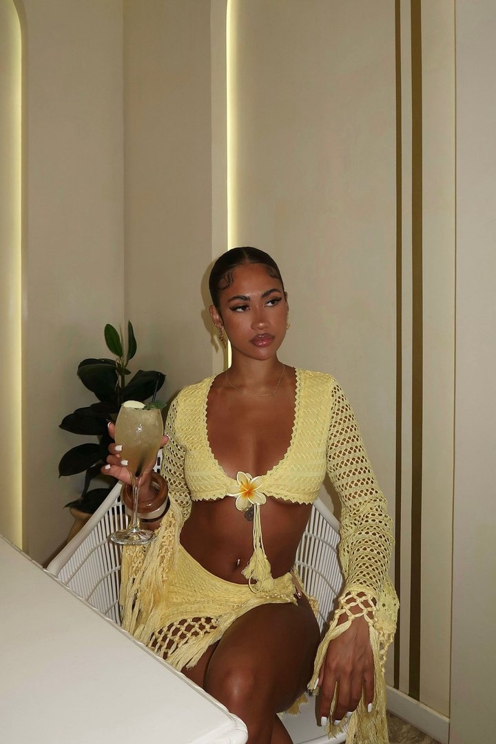 Don't Be Jealous Crochet Skirt Set - Yellow