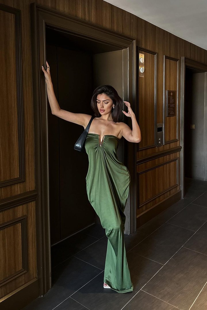 Noelle Strapless Maxi Dress - Olive