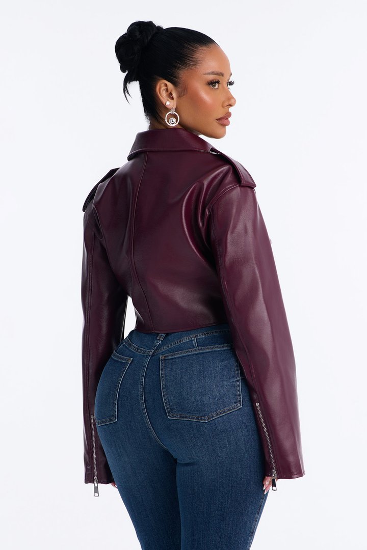 Alexis Cropped Moto Jacket - Burgundy