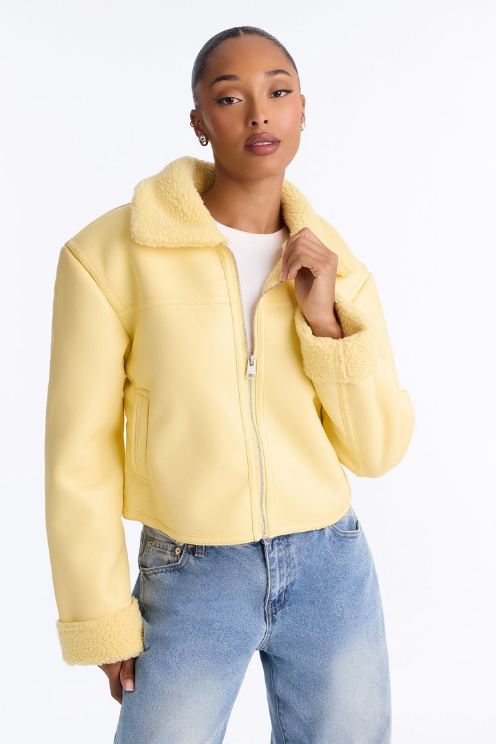 Downtown Girl Bomber Jacket - Butter Yellow