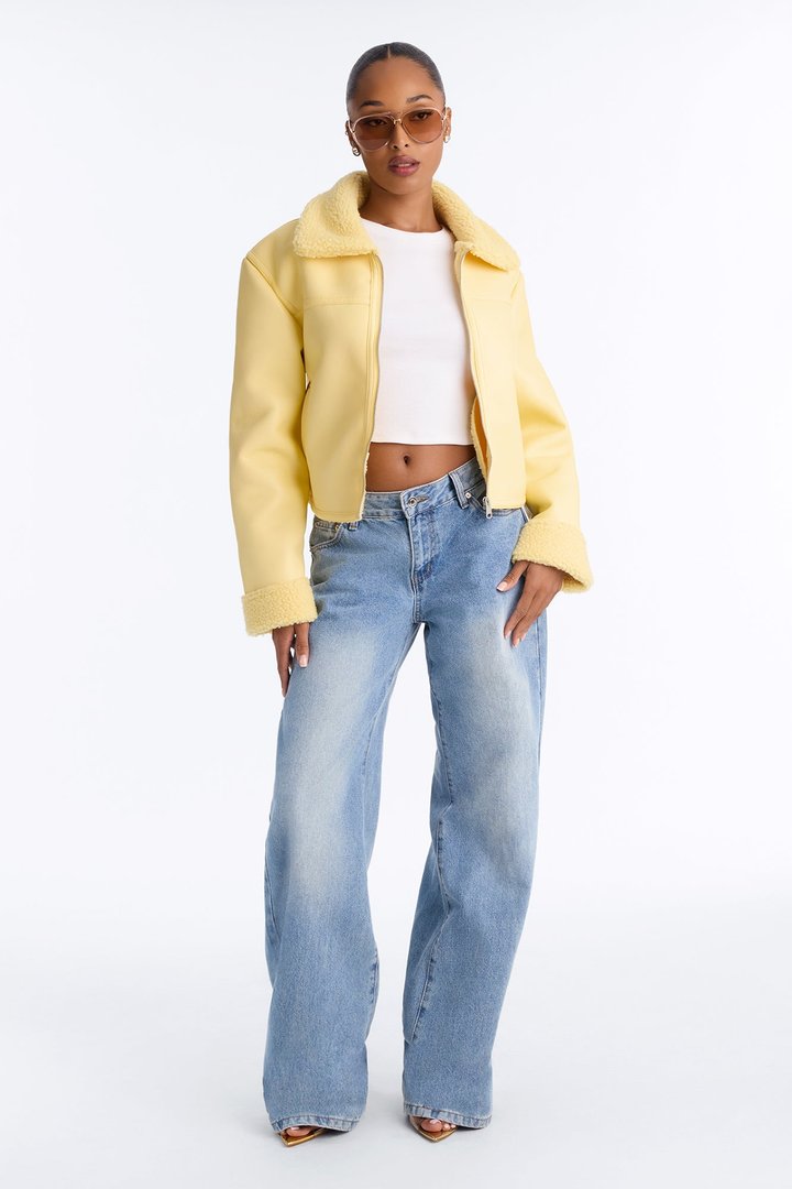 Downtown Girl Bomber Jacket - Butter Yellow