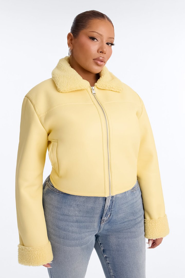Downtown Girl Bomber Jacket - Butter Yellow