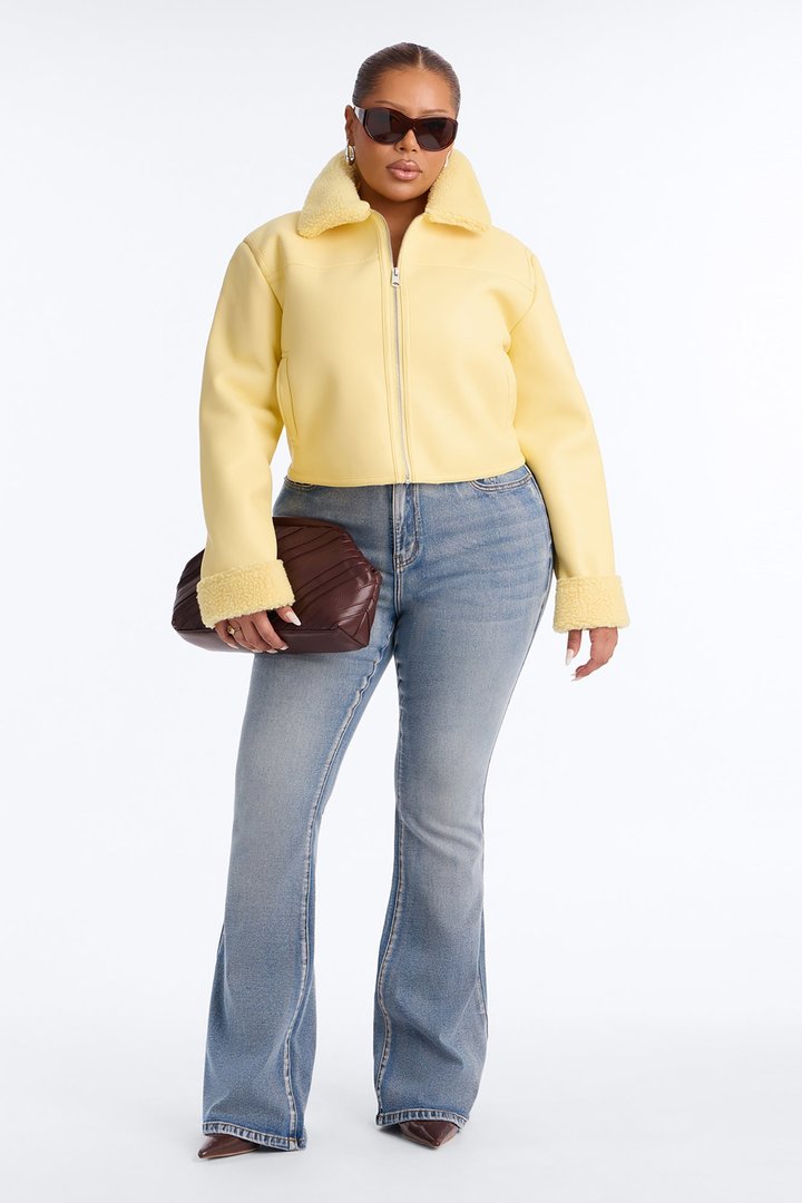 Downtown Girl Bomber Jacket - Butter Yellow