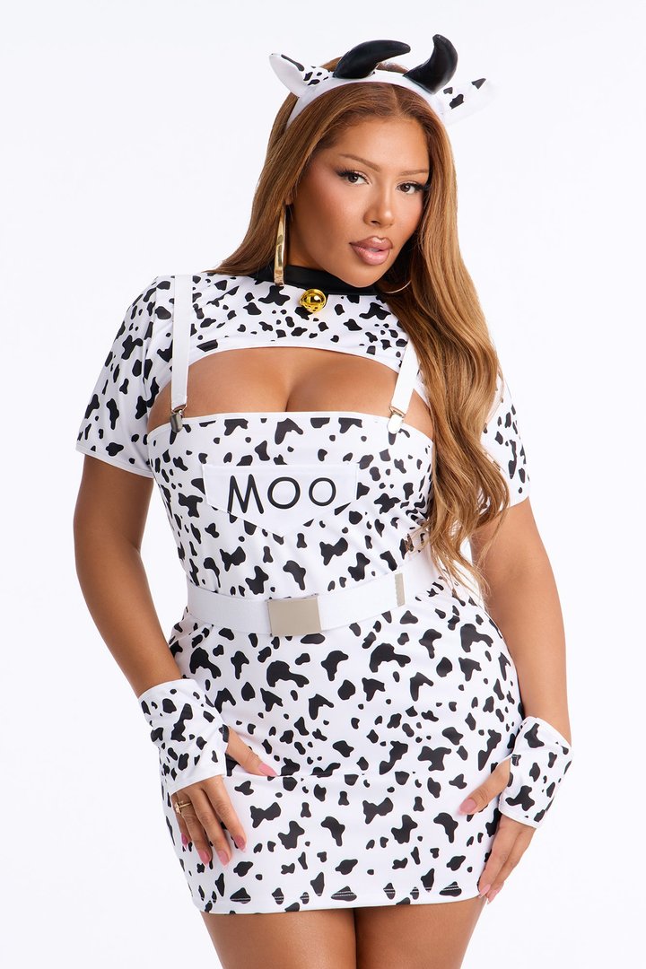 Cow Queen 5 Piece Costume Set - White/Black