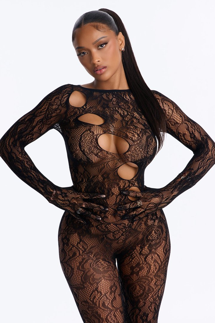 Playing Games Lace Jumpsuit Bodystocking - Black