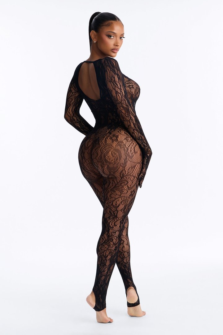 Playing Games Lace Jumpsuit Bodystocking - Black