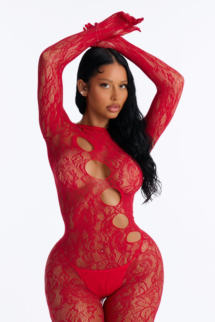 Playing Games Lace Jumpsuit Bodystocking - Red