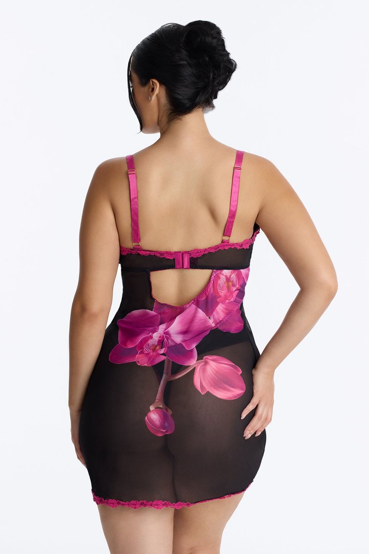 Jungle Blossom Floral Mesh Chemise - Fuchsia/combo