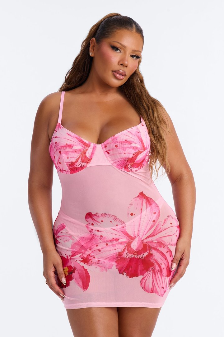 Blooming Desire Floral Mesh Chemise - Pink
