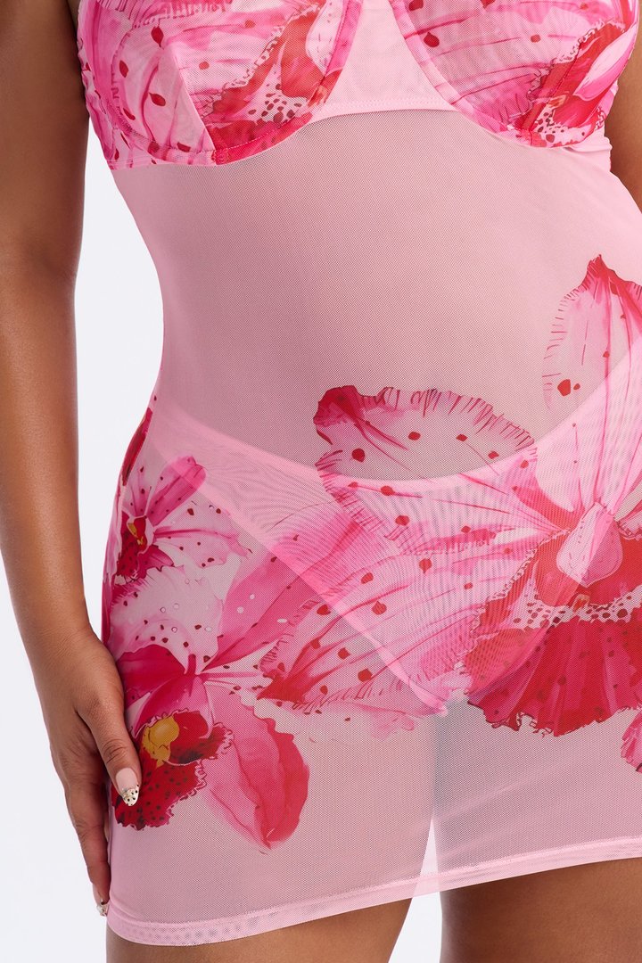 Blooming Desire Floral Mesh Chemise - Pink