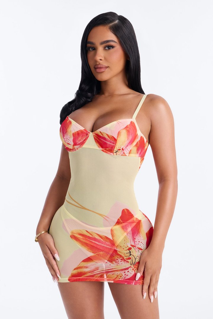 Blooming Desire Floral Mesh Chemise - Yellow/combo