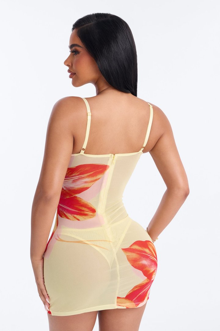 Blooming Desire Floral Mesh Chemise - Yellow/combo