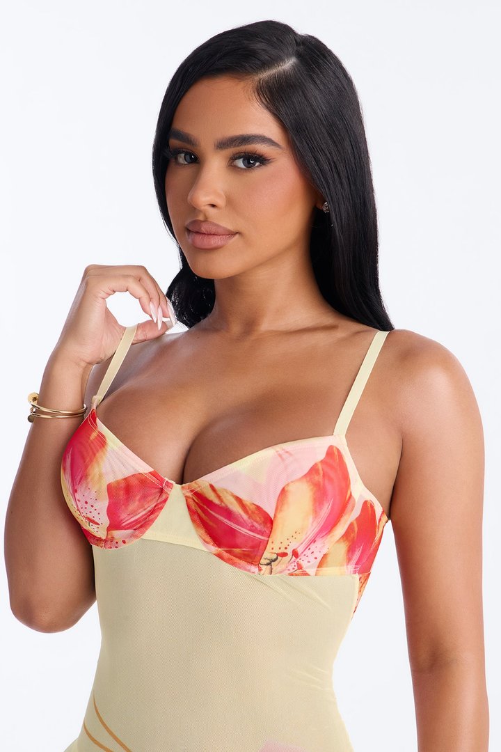 Blooming Desire Floral Mesh Chemise - Yellow/combo
