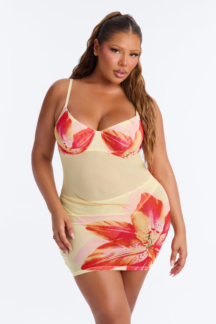 Blooming Desire Floral Mesh Chemise - Yellow/combo