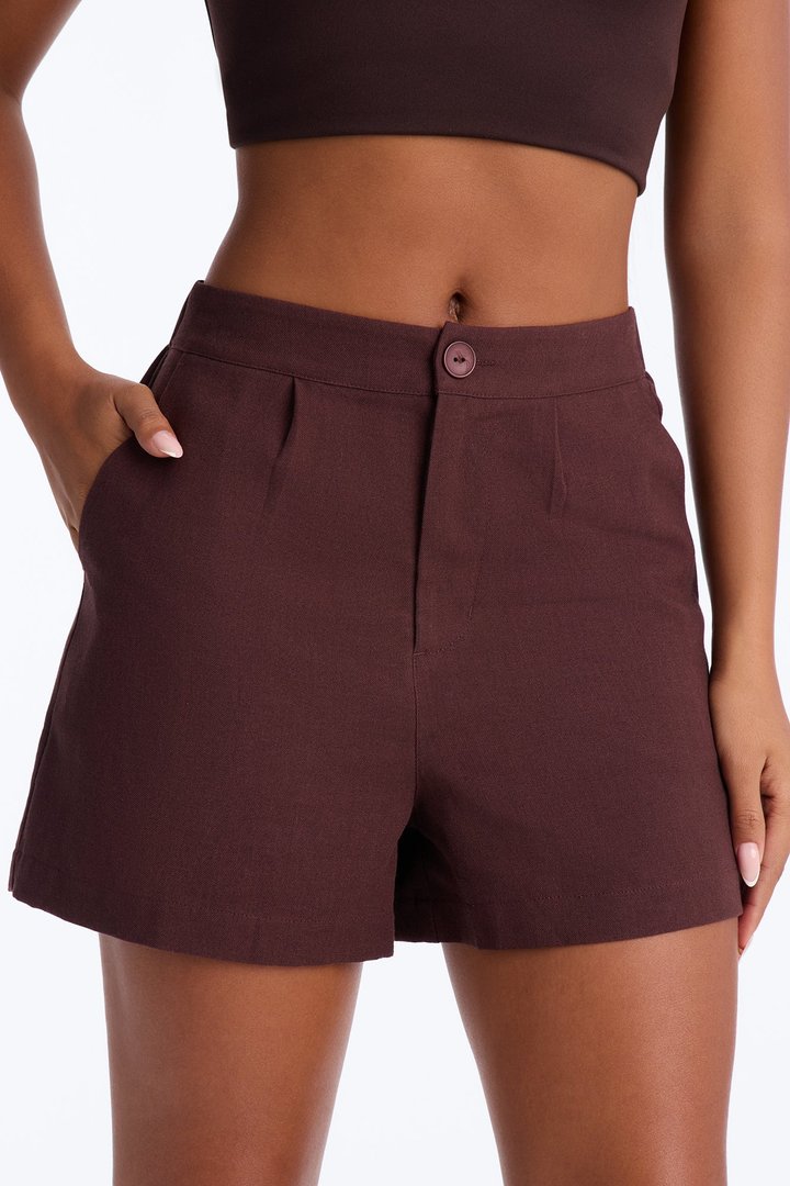 Katie Linen Trouser Short - Chocolate