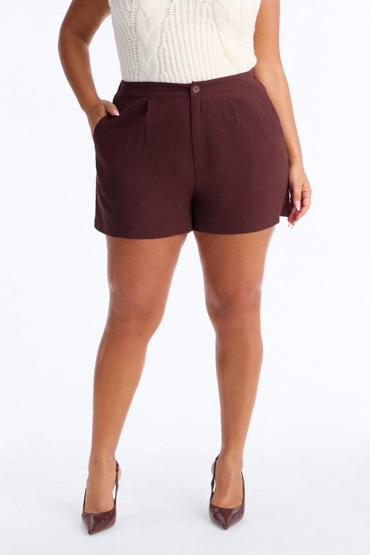 Katie Linen Trouser Short - Chocolate