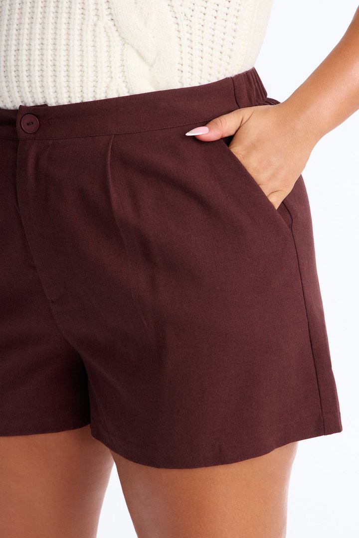 Katie Linen Trouser Short - Chocolate