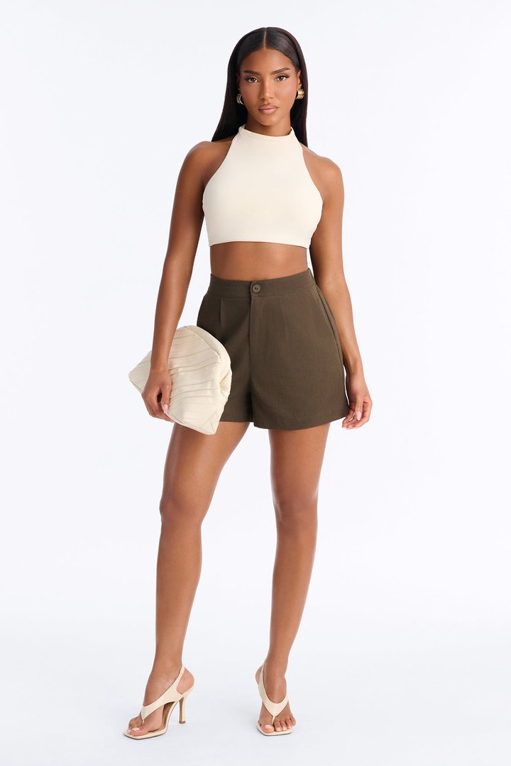 Katie Linen Trouser Short - Military Green