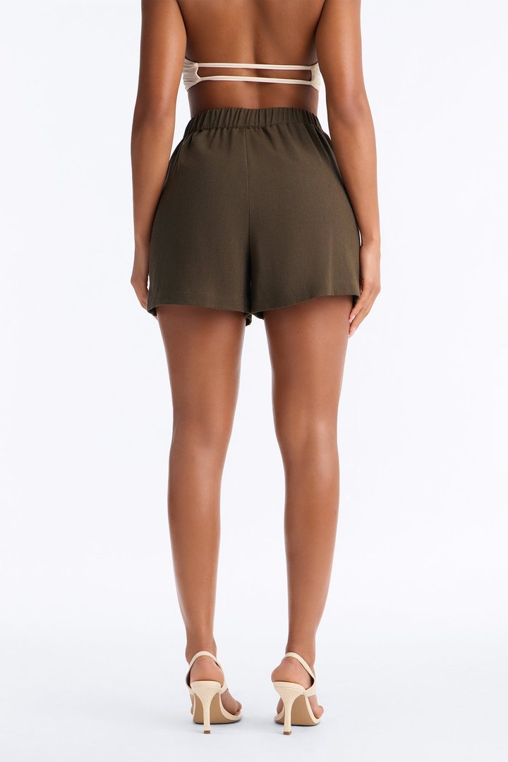 Katie Linen Trouser Short - Military Green