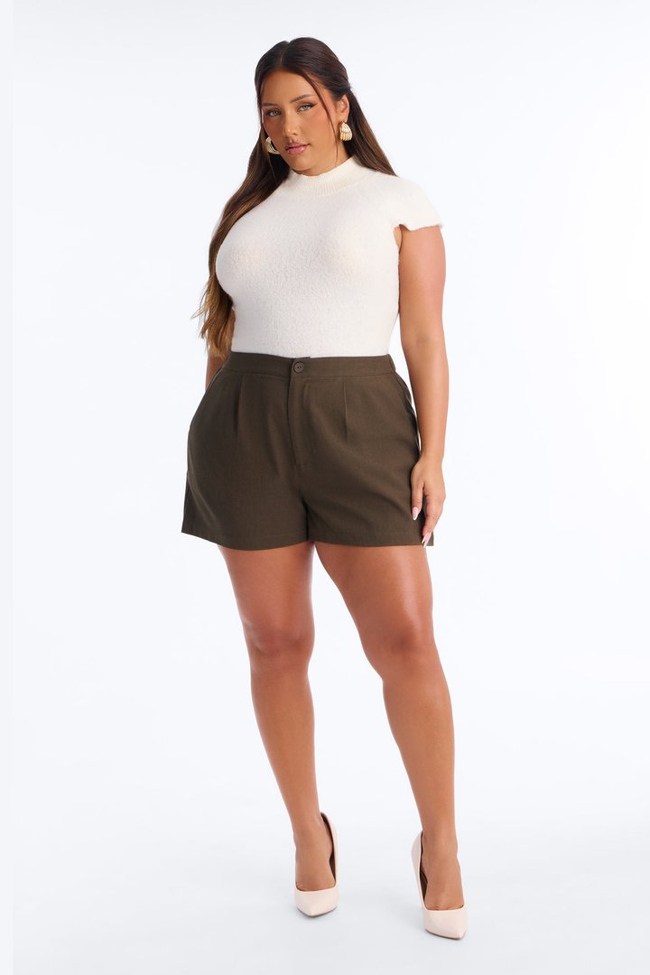 Katie Linen Trouser Short - Military Green