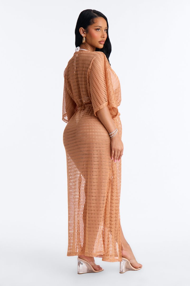 Sunny Shores Metallic Cover Up Maxi Kimono - Bronze
