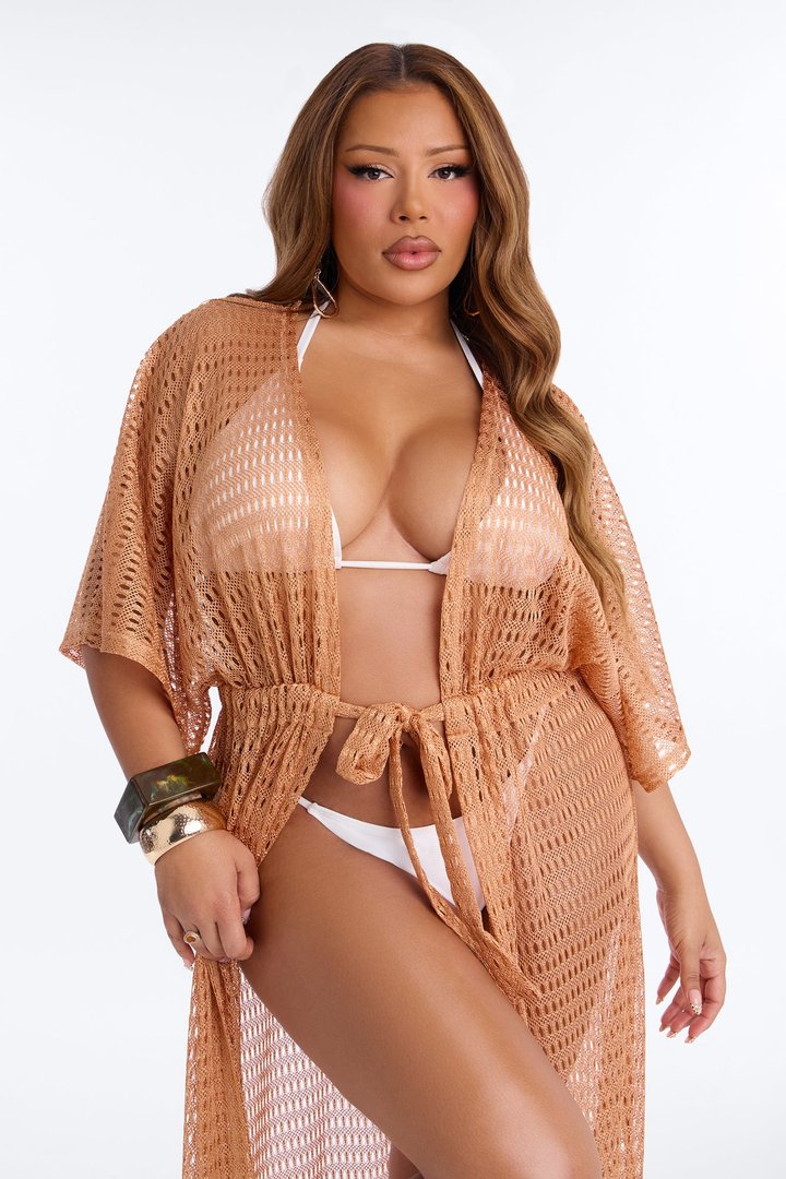 Sunny Shores Metallic Cover Up Maxi Kimono - Bronze