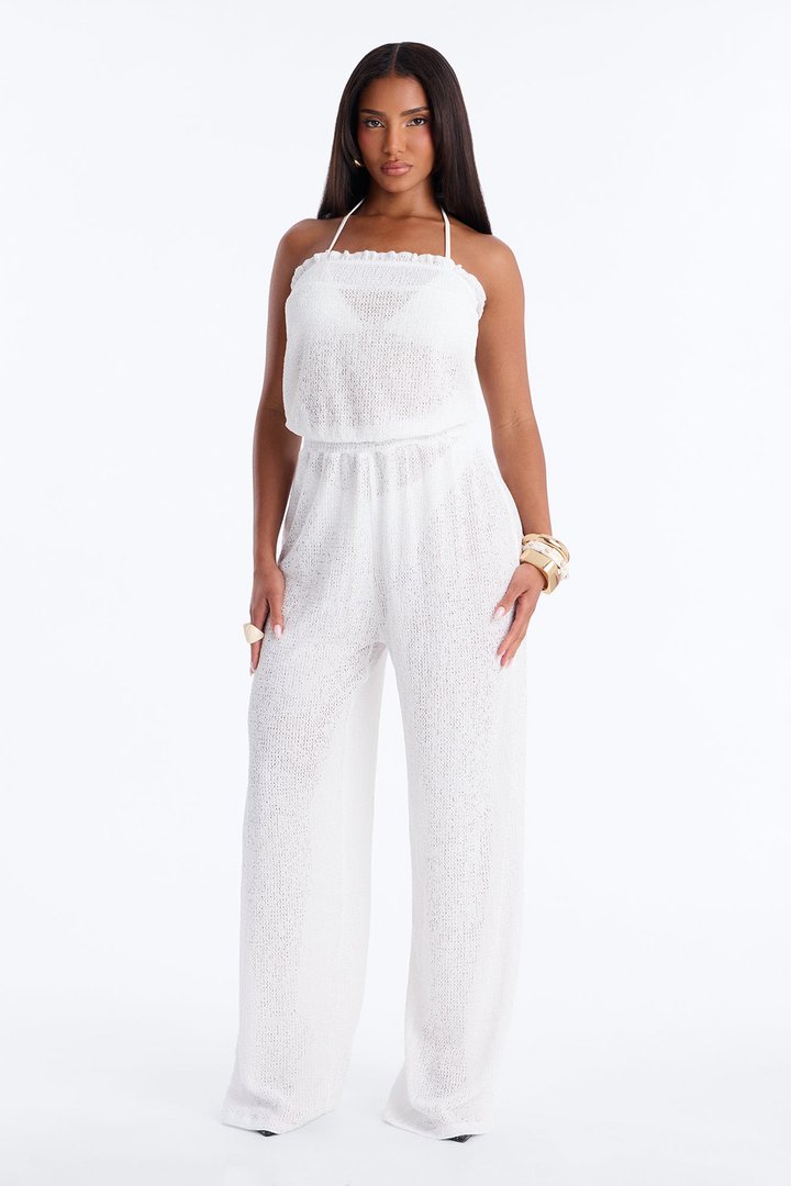 Ocean Breeze Knit Strapless Cover Up Jumpsuit - White