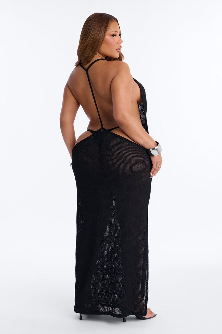 Ocean Breeze Knit Cover Up Maxi Dress - Black