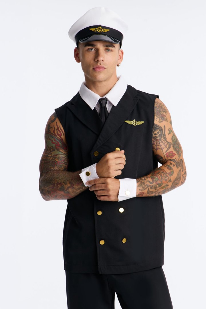 Airline Pilot 5 Piece Costume Set - Black/combo