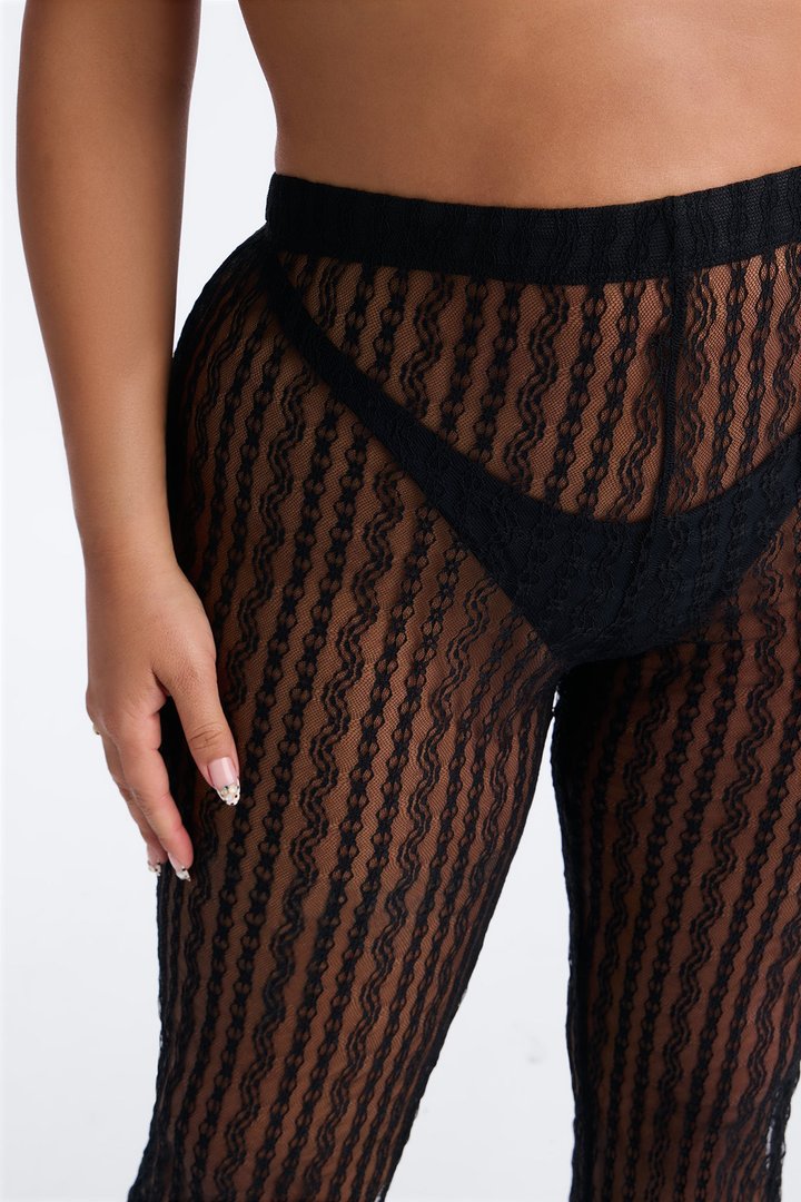 Summer Fling Stripe Lace Cover Up Pants - Black