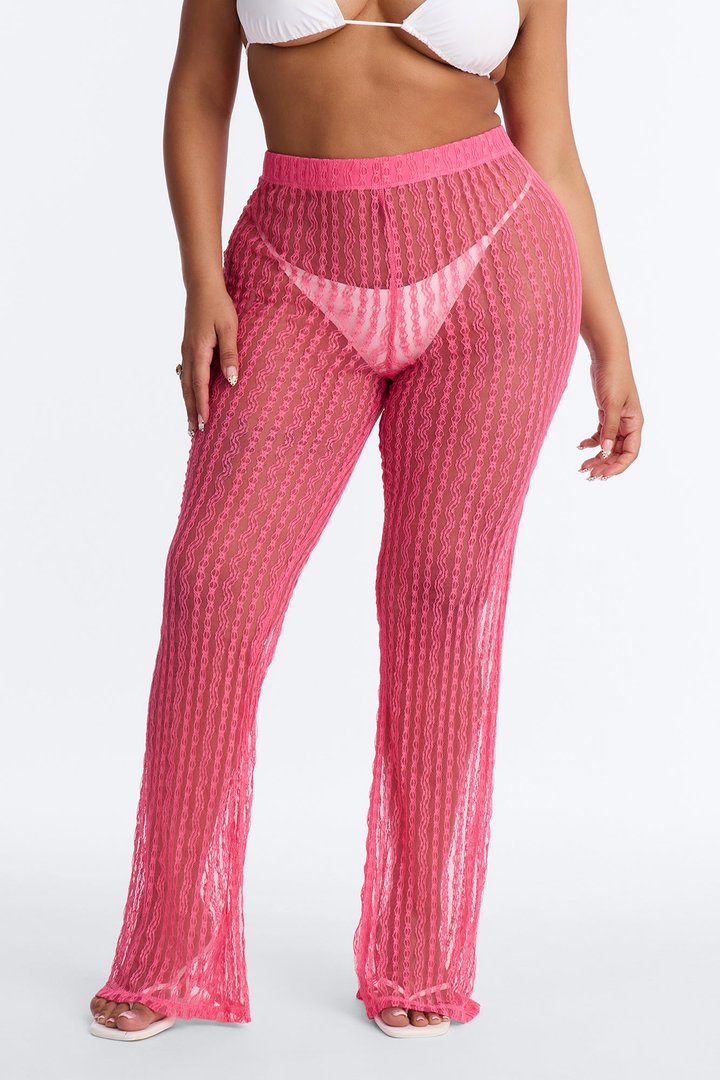 Summer Fling Stripe Lace Cover Up Pants - Hot Pink