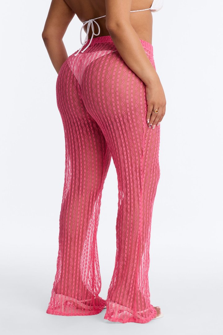 Summer Fling Stripe Lace Cover Up Pants - Hot Pink